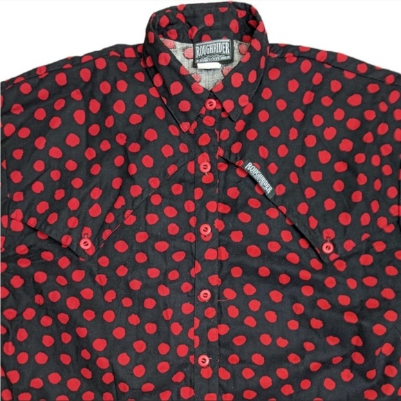Vintage 90's Roughrider by Circle T Black & Red Polka Dot Western Rodeo Top - Picture 2 of 4